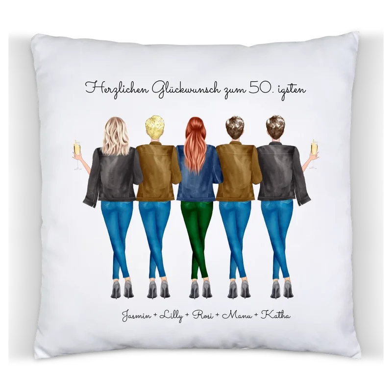 50 Geburtstag Geschenk Freundin & Frauen - personalisiertes Kissen 5 Freundinnen