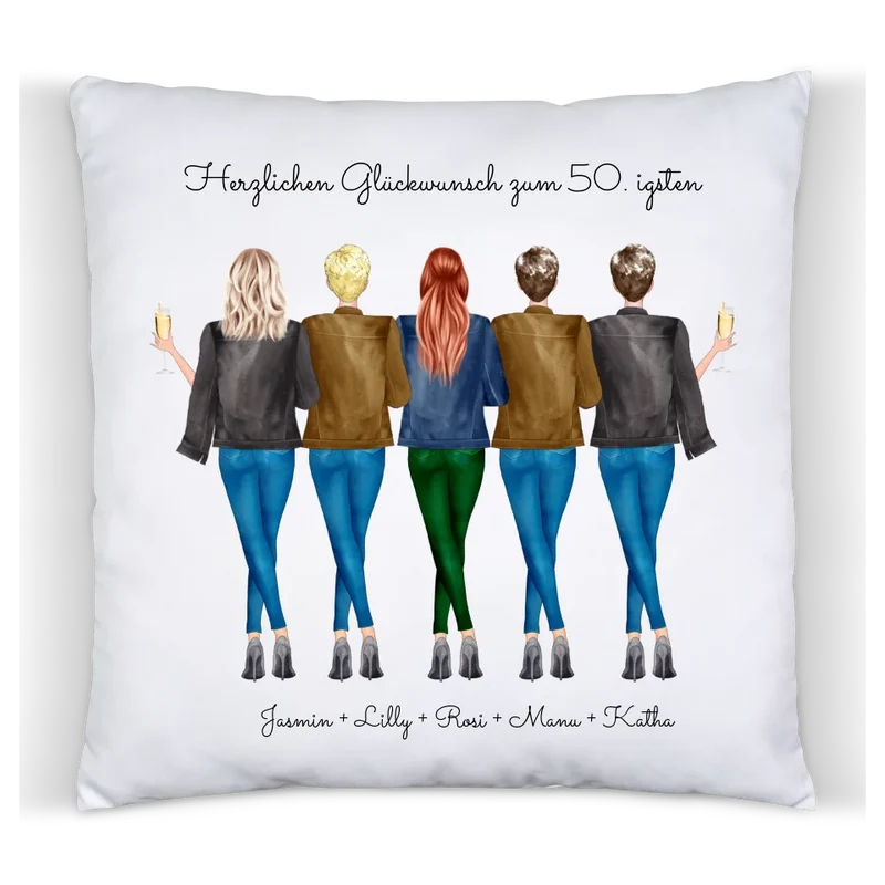 50 Geburtstag Geschenk Freundin & Frauen - personalisiertes Kissen 5 Freundinnen