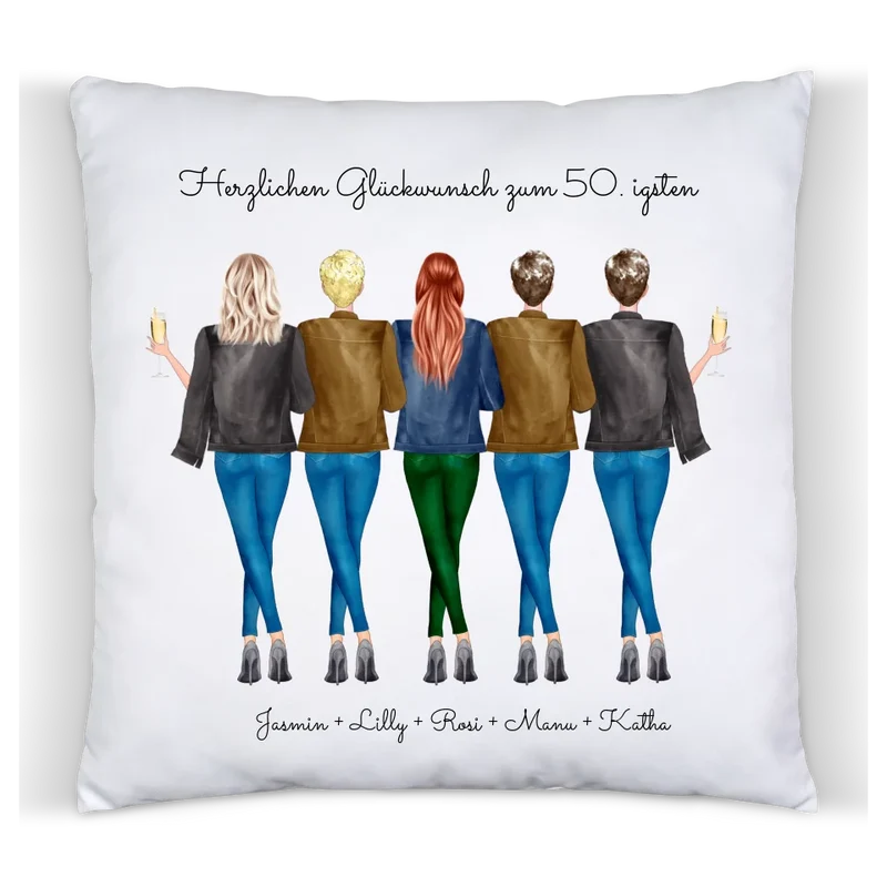 50 Geburtstag Geschenk Freundin & Frauen - personalisiertes Kissen 5 Freundinnen