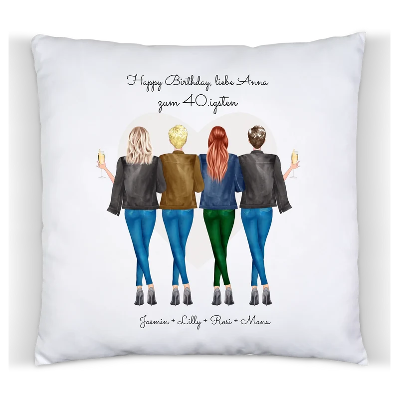 40 Geburtstag Geschenk Frau - Kissen Geschenk für Freundin / 4 Freundinnen - Geschenkidee personalisiert