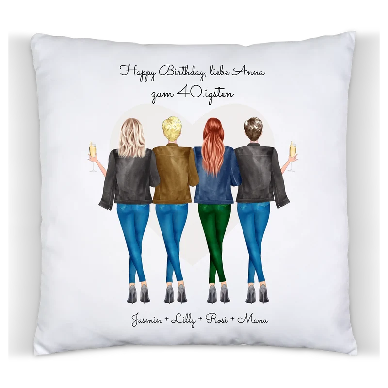 40 Geburtstag Geschenk Frau - Kissen Geschenk für Freundin / 4 Freundinnen - Geschenkidee personalisiert