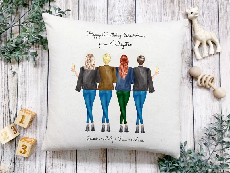 40 Geburtstag Geschenk Frau - Kissen Geschenk für Freundin / 4 Freundinnen - Geschenkidee personalisiert