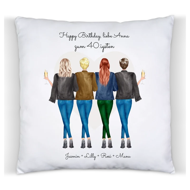 40 Geburtstag Geschenk Frau - Kissen Geschenk für Freundin / 4 Freundinnen - Geschenkidee personalisiert