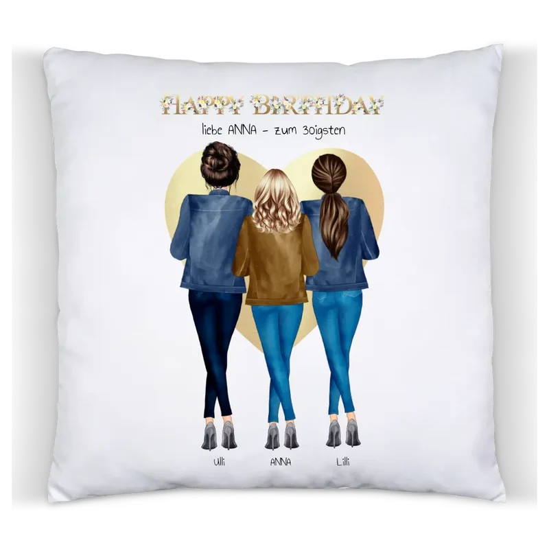 30 Geburtstag Geschenk Frau personalisiert - Kissen Geschenk 3 Freundinnen - Geschenkidee Geburtstag Glückwünsche