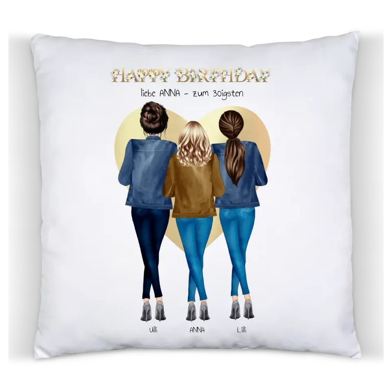 30 Geburtstag Geschenk Frau personalisiert - Kissen Geschenk 3 Freundinnen - Geschenkidee Geburtstag Glückwünsche