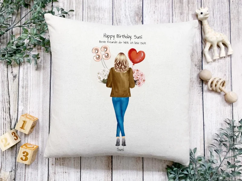 Geschenk für die Freundin zum Geburtstag mit Name, Wunschtext & Geburtstagszahl