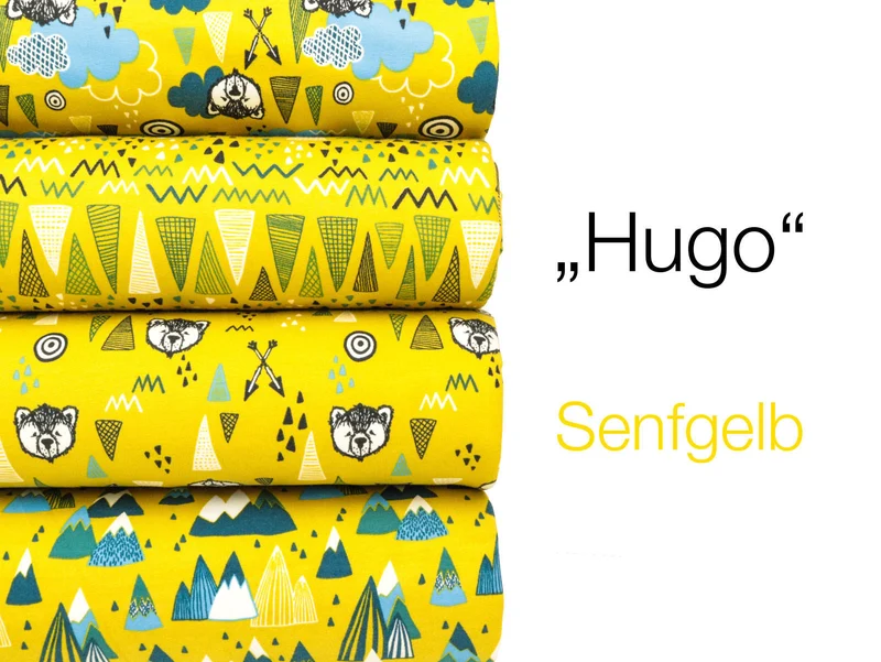 Reststück 57cm - Baumwollsweat Hugo in den Wolken senfgelb