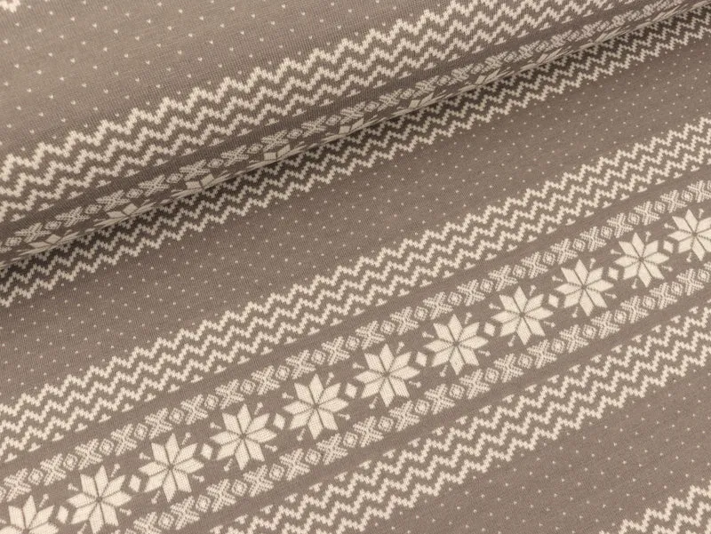 Reststück 63cm - Jacquard-Jersey Norweger Bordüre griglio londra-weiß
