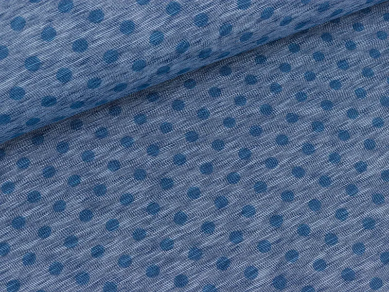 Reststück 34cm - Jersey Nadine Punkte blau-rauchblau meliert