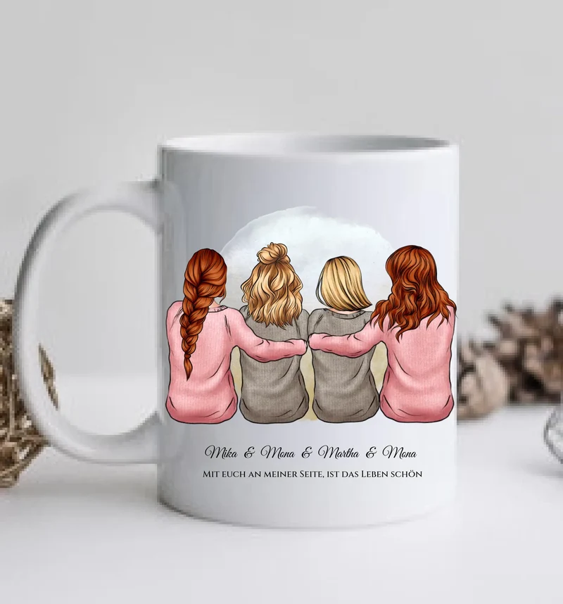 Personalisierte Tasse für beste Freundin / 4 Freundinnen & Frauen Tasse mit Name & Spruch