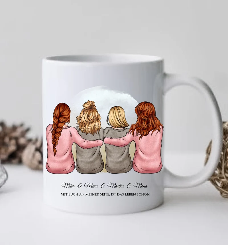 Personalisierte Tasse für beste Freundin / 4 Freundinnen & Frauen Tasse mit Name & Spruch