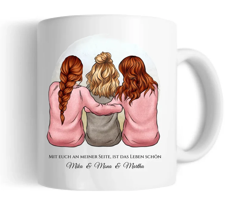 Personalisierte Tasse für Beste Freundin - 3 Freundinnen Geburtstagsgeschenk mit Namen & Spruch
