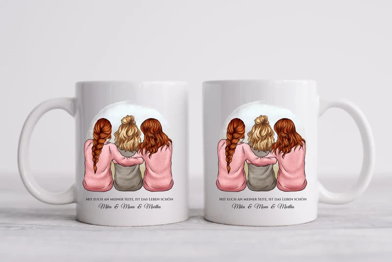 Personalisierte Tasse für Beste Freundin - 3 Freundinnen Geburtstagsgeschenk mit Namen & Spruch