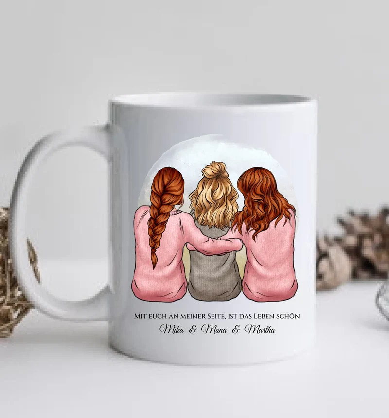 Personalisierte Tasse für Beste Freundin - 3 Freundinnen Geburtstagsgeschenk mit Namen & Spruch