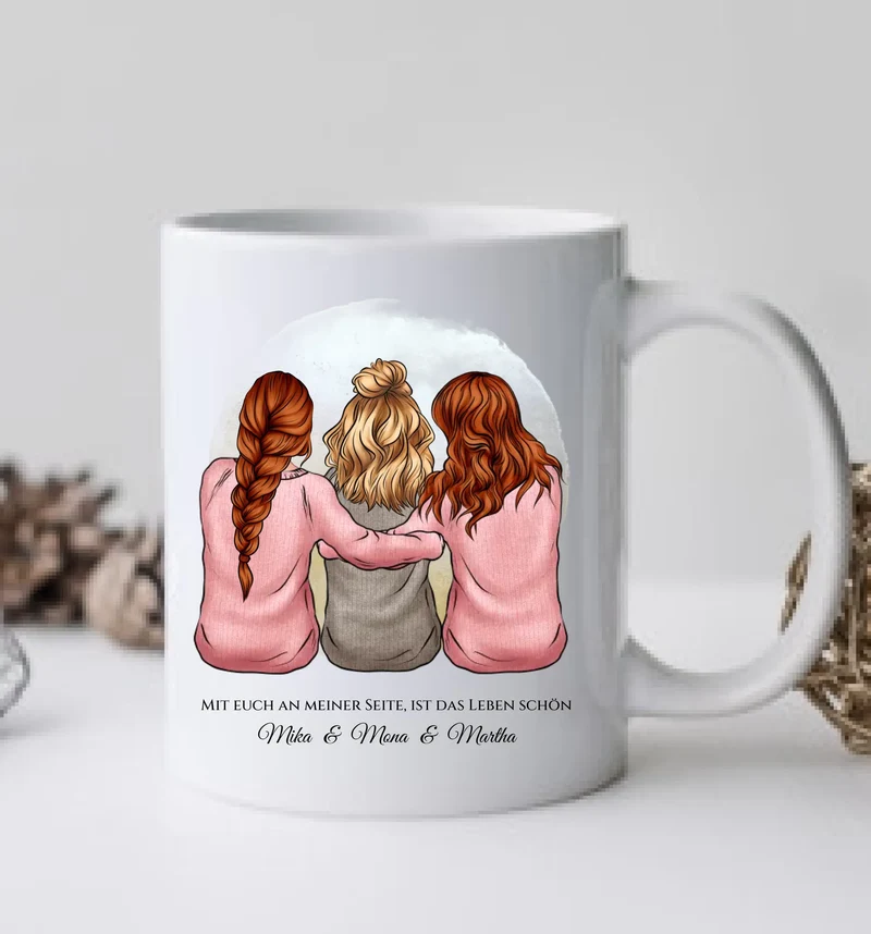 Personalisierte Tasse für Beste Freundin - 3 Freundinnen Geburtstagsgeschenk mit Namen & Spruch