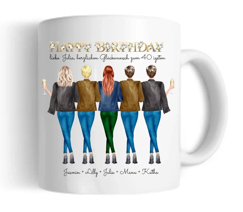 Personalisierte Tasse 40. Geburtstag Geschenk beste Freundin - 5 Freundinnen Geschenkidee