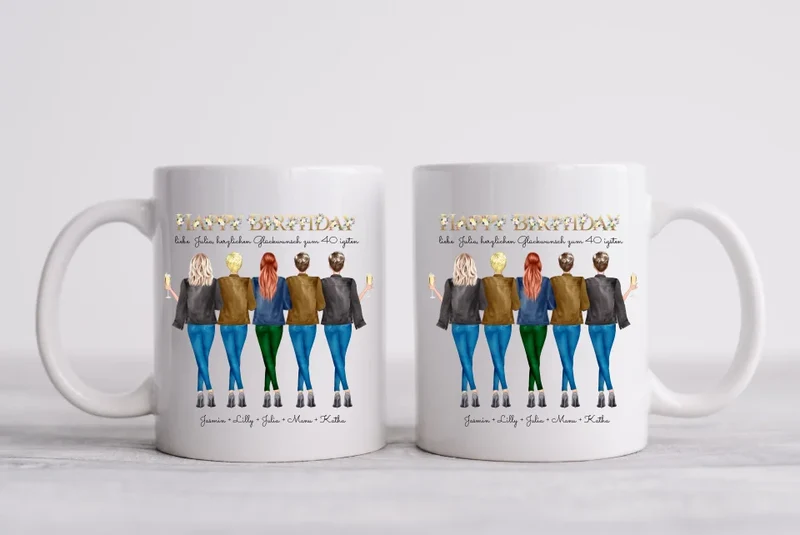 Personalisierte Tasse 40. Geburtstag Geschenk beste Freundin - 5 Freundinnen Geschenkidee