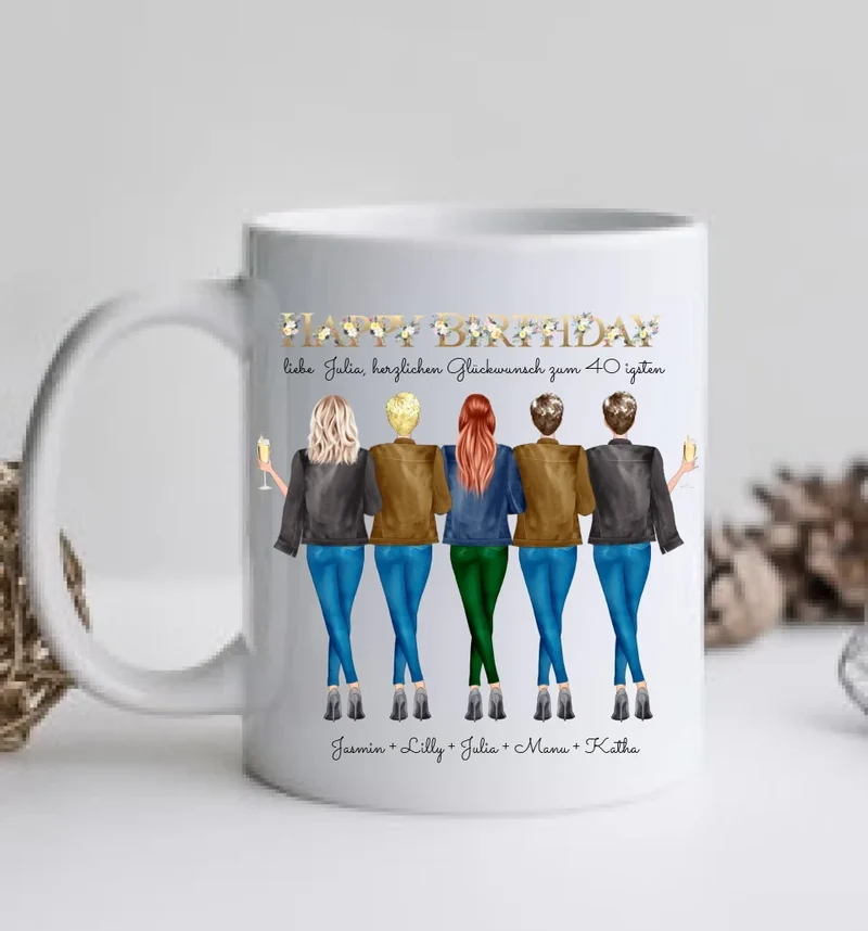 Personalisierte Tasse 40. Geburtstag Geschenk beste Freundin - 5 Freundinnen Geschenkidee