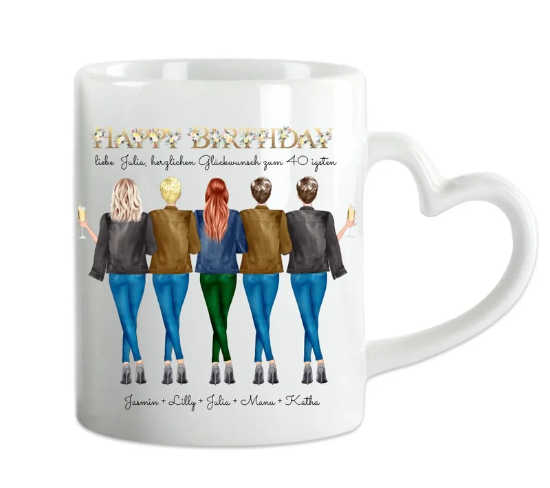 Personalisierte Tasse 40. Geburtstag Geschenk beste Freundin - 5 Freundinnen Geschenkidee