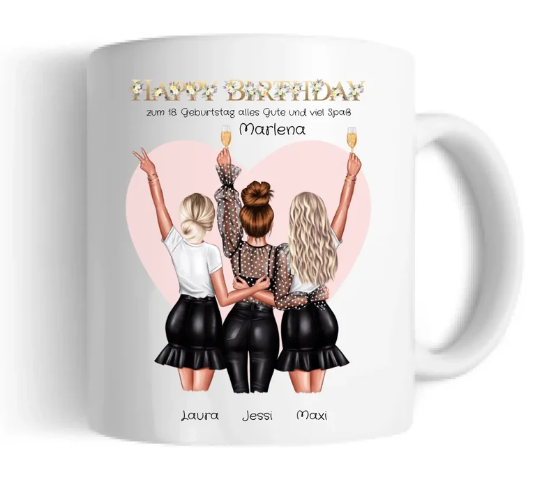 Personalisierte Tasse für Beste Freundin - 3 Freundinnen Geburtstagsgeschenk
