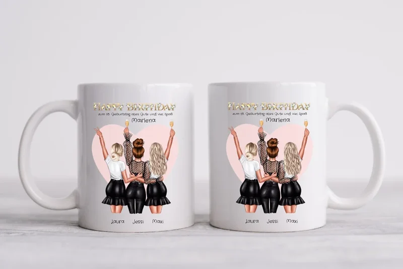Personalisierte Tasse für Beste Freundin - 3 Freundinnen Geburtstagsgeschenk