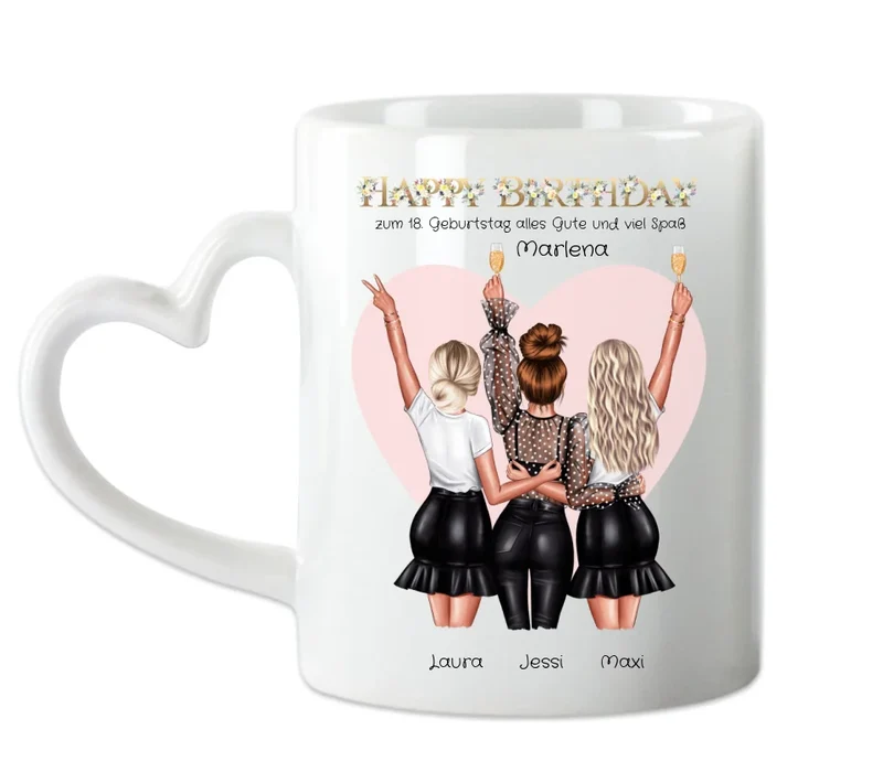 Personalisierte Tasse für Beste Freundin - 3 Freundinnen Geburtstagsgeschenk