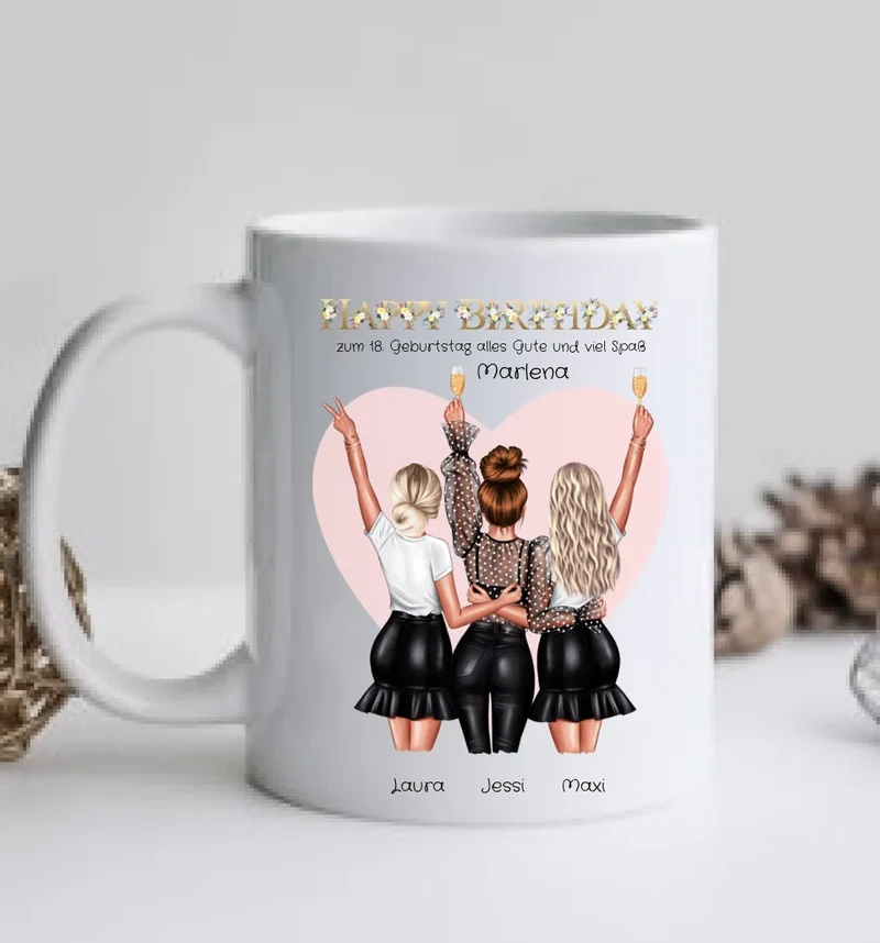Personalisierte Tasse für die beste Freundin - 3 Freundinnen Geburtstagsgeschenk