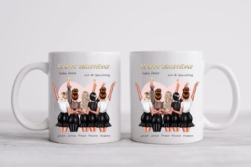 Personalisierte Tasse für Beste Freundin ( 5 Freundinnen) zum 25. Geburtstag