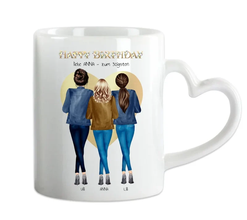 Personalisiertes Tasse für die beste Freundin zum 30 Geburtstag - 3 Freundinnen Geschenk mit Outfit & Name