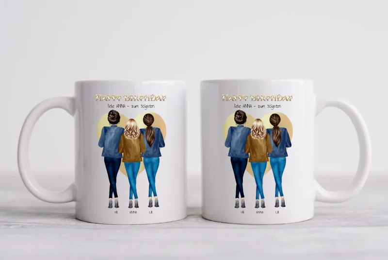 Personalisiertes Tasse für die beste Freundin zum 30 Geburtstag - 3 Freundinnen Geschenk mit Outfit & Name