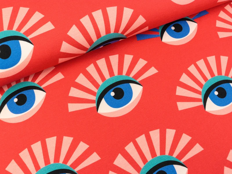 Reststück 12cm - Hamburger Liebe Baumwolljersey Darling Things All Eyes on You flamme-bunt