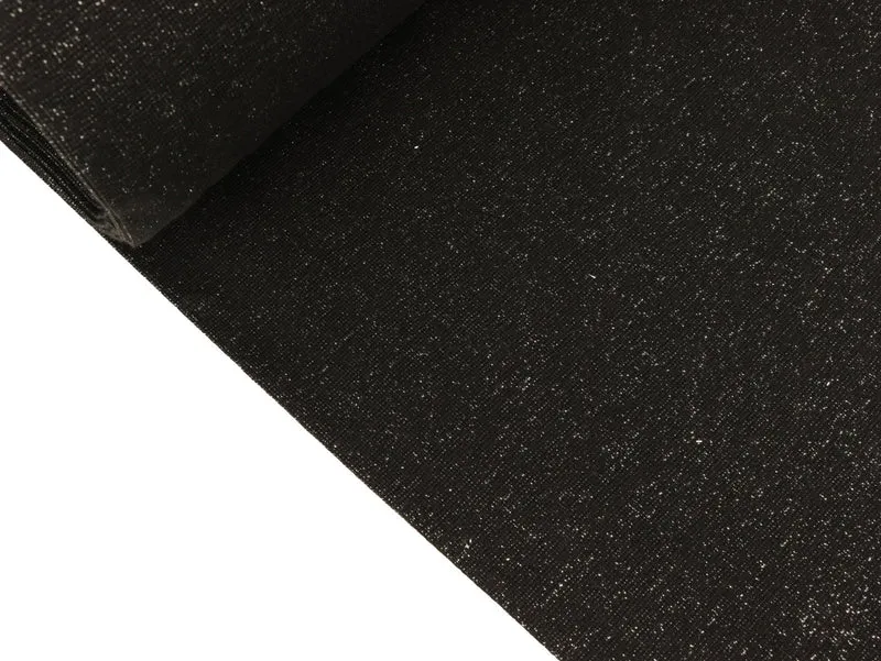 Reststück 30cm - Glatte Bündchenware schwarz mit silberfarbenem Glitzer