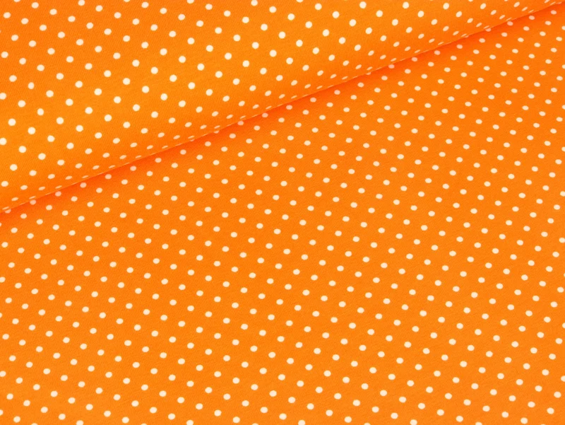 Reststück 60cm - Baumwolljersey Verena Pünktchen weiß auf Orange