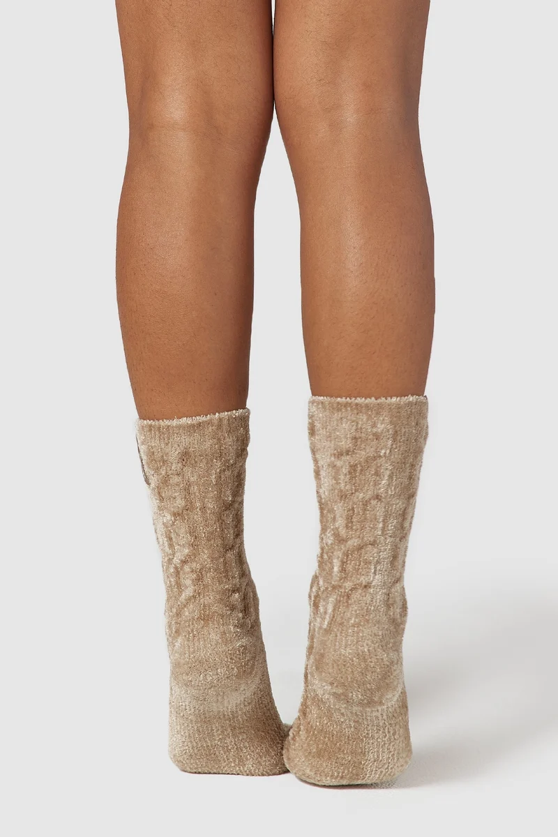 Chenille Gestrickte Socke - Hellbraun