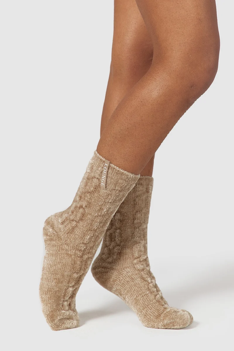 Chenille Gestrickte Socke - Hellbraun