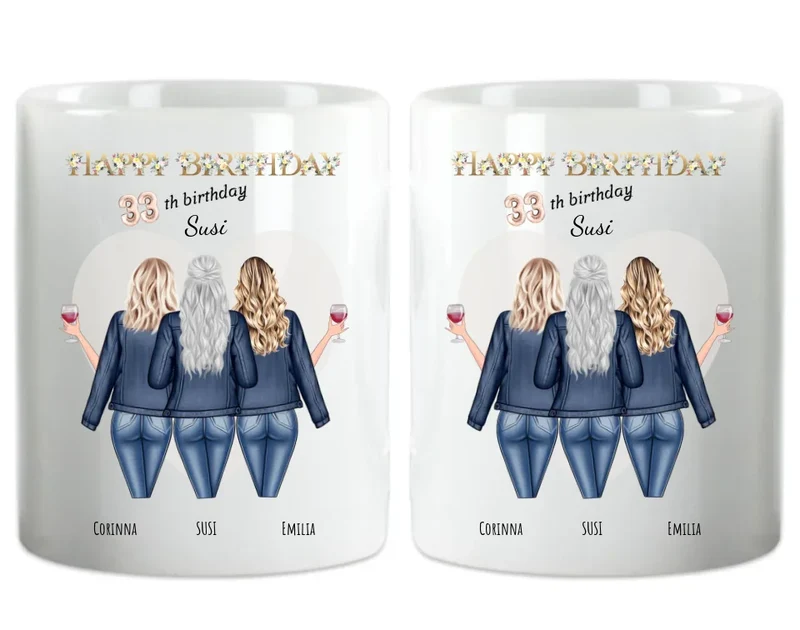 Personalisierte Tasse für die beste Freundin zum 33. Geburtstag - 3 Freundinnen Geschenk