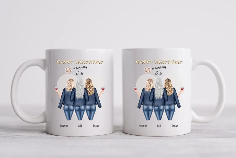 Personalisierte Tasse für die beste Freundin zum 33. Geburtstag - 3 Freundinnen Geschenk