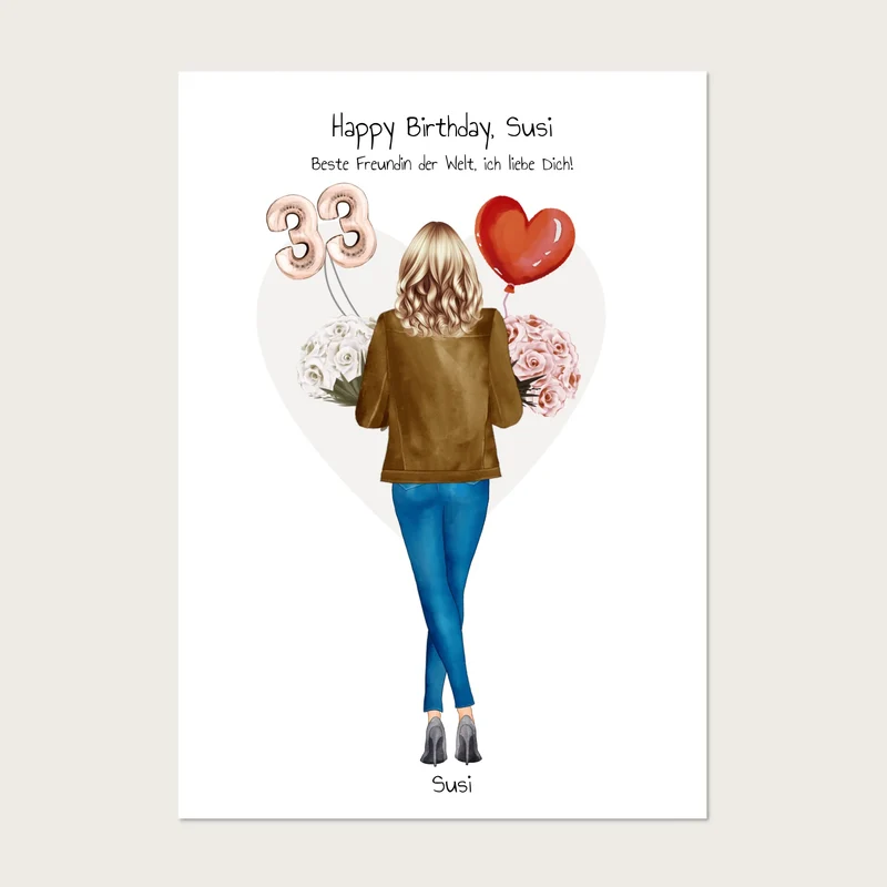 33. Geburtstag Bild Frau Geschenk personalisiert | Geburtstagsgeschenk 30, 35, 40 Schwester, Mama, Kollegin