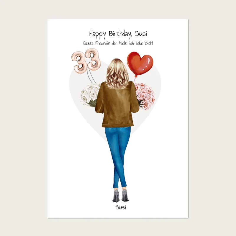 33. Geburtstag Bild Frau Geschenk personalisiert | Geburtstagsgeschenk 30, 35, 40 Schwester, Mama, Kollegin