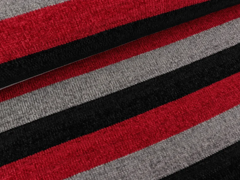 Reststück 66cm - Chenille Stripes rot-hellgrau-schwarz