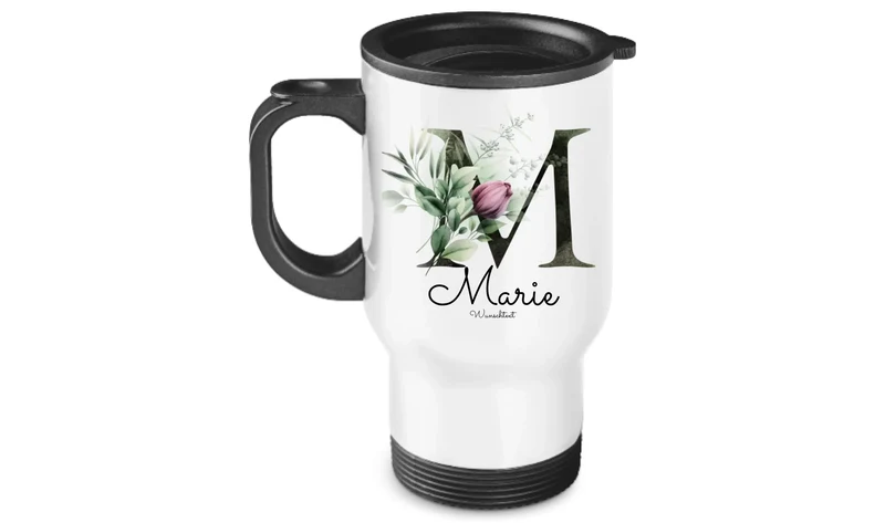 Personalisierter Becher aus Edelstahl mit Monogramm, Name und Text