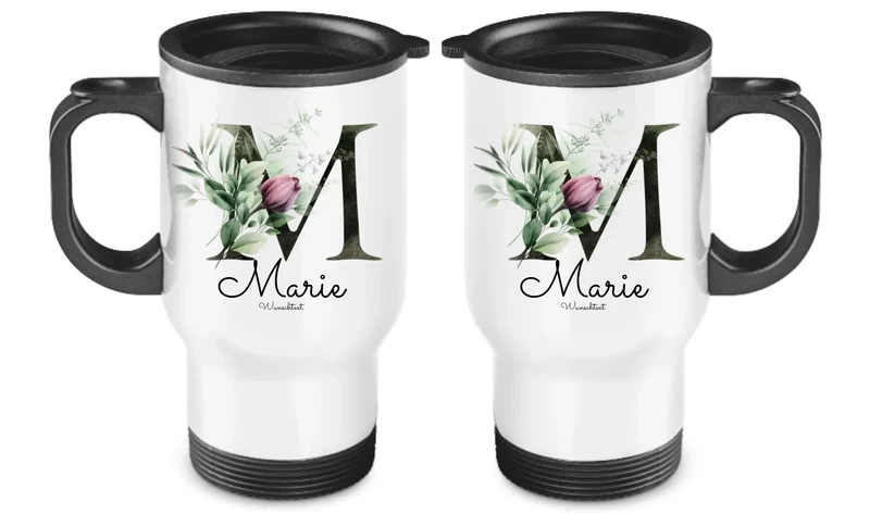 Personalisierter Becher aus Edelstahl mit Monogramm, Name und Text