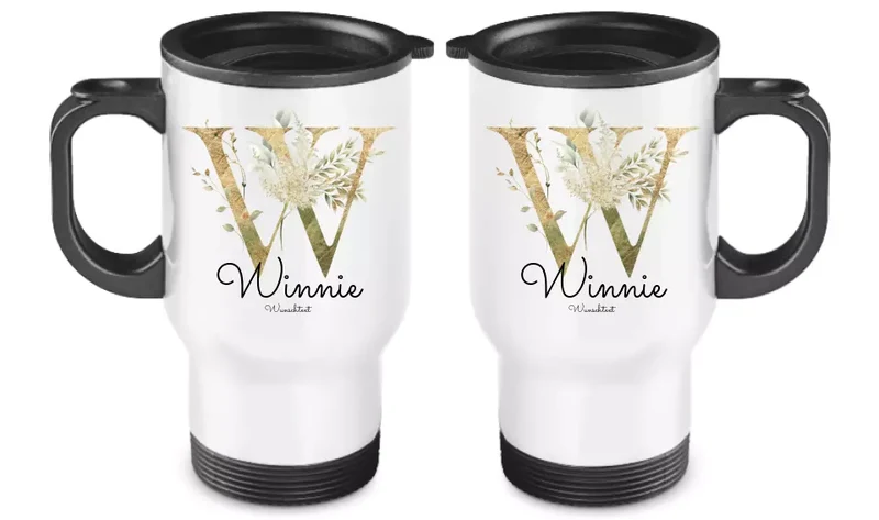 Personalisierter Becher aus Edelstahl mit Monogramm, Namen und Text
