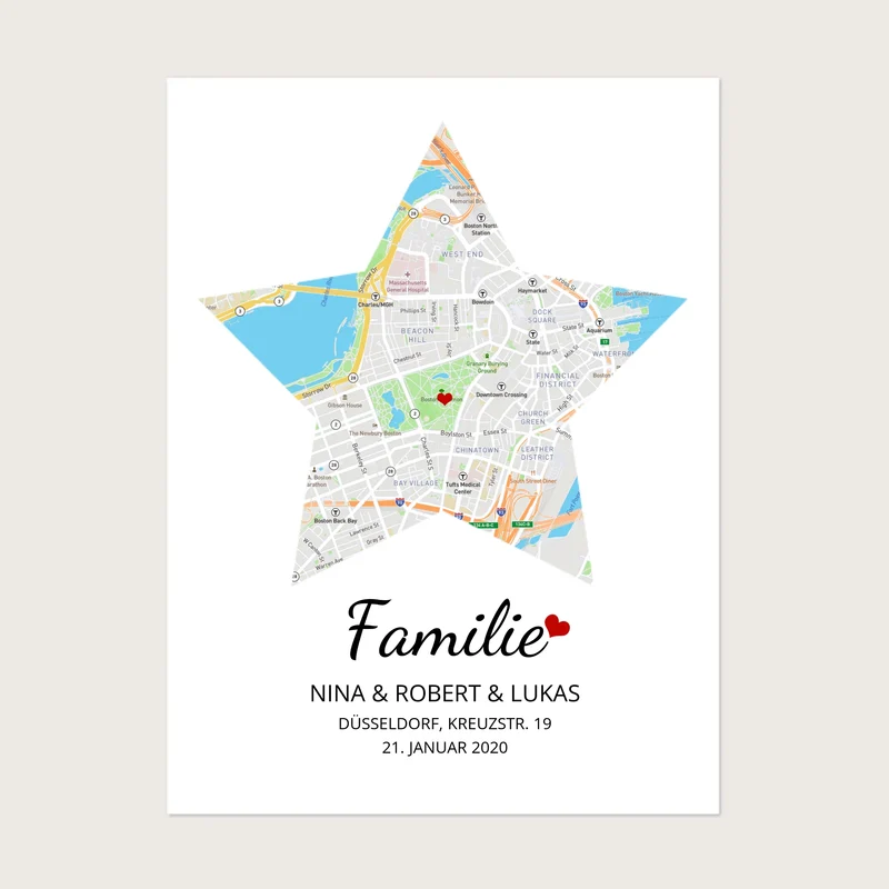 Geschenk Familie Poster personalisiert – Sternkarte & Stadtkarte – Wohnort Familie – Geschenk Einzug, Hochzeitstag, Jahrestag, Verlobung
