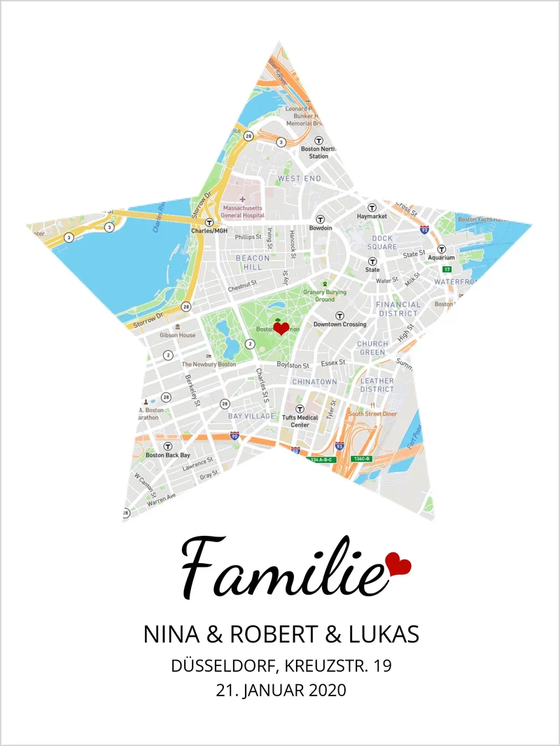 Geschenk Familie Poster personalisiert – Sternkarte & Stadtkarte – Wohnort Familie – Geschenk Einzug, Hochzeitstag, Jahrestag, Verlobung