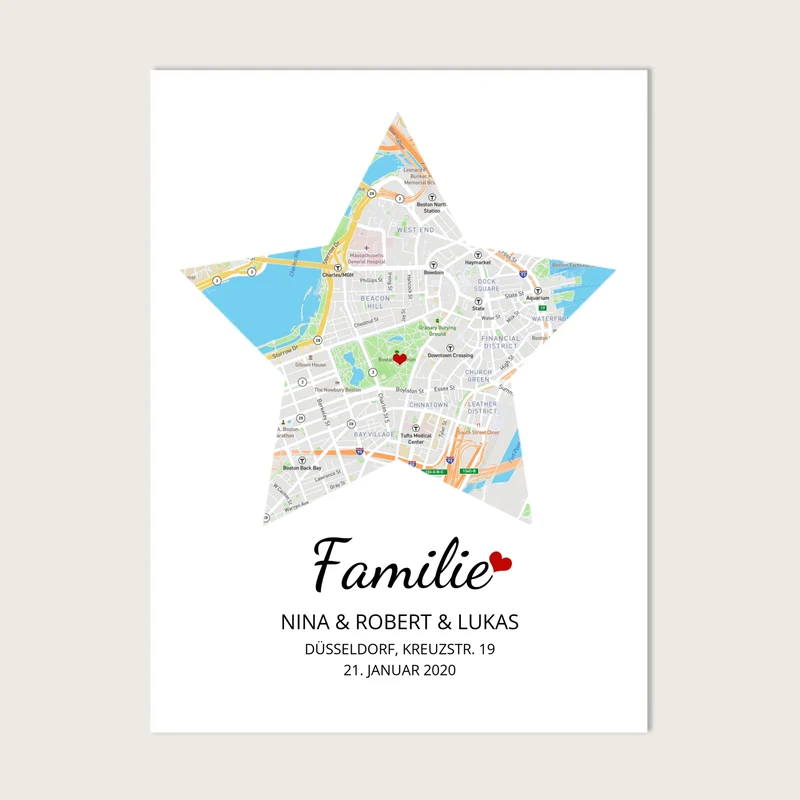 Geschenk Familie Poster personalisiert – Sternkarte & Stadtkarte – Wohnort Familie – Geschenk Einzug, Hochzeitstag, Jahrestag, Verlobung