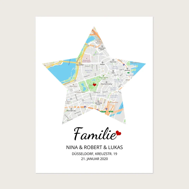 Geschenk Familie Poster personalisiert – Sternkarte & Stadtkarte – Wohnort Familie – Geschenk Einzug, Hochzeitstag, Jahrestag, Verlobung