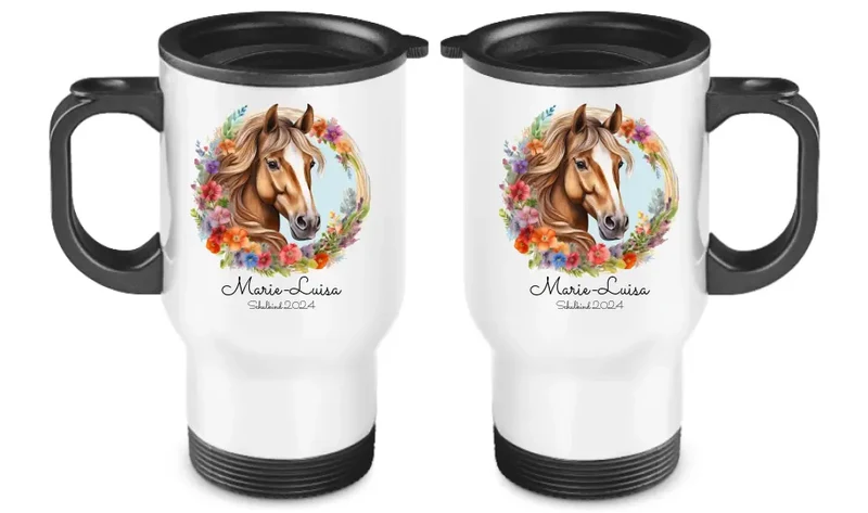Einschulung Geschenk Schulkind Edelstahl Kinderbecher Pferd mit Name | Geschenk Einschulung & Geburtstag | Edelstahl-Thermobecher für Kinder personalisiert