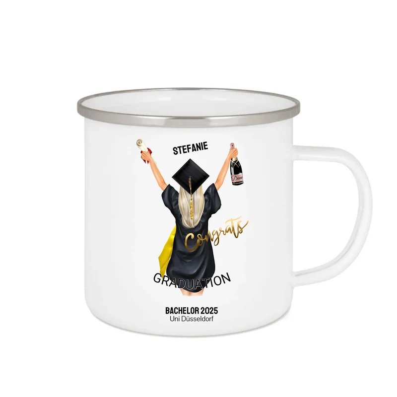 Abschlussgeschenk, Abitur, Bachelor, Master, Doktor- Personalisierte Tasse Emaille