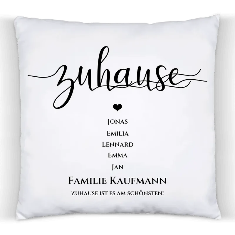 "ZUHAUSE" Kissen Geschenk | personalisiertes Deko Kissen Namen und Text | Geschenk zum Einzug, Geburtstag, Muttertag, Vatertag, Weihnachten
